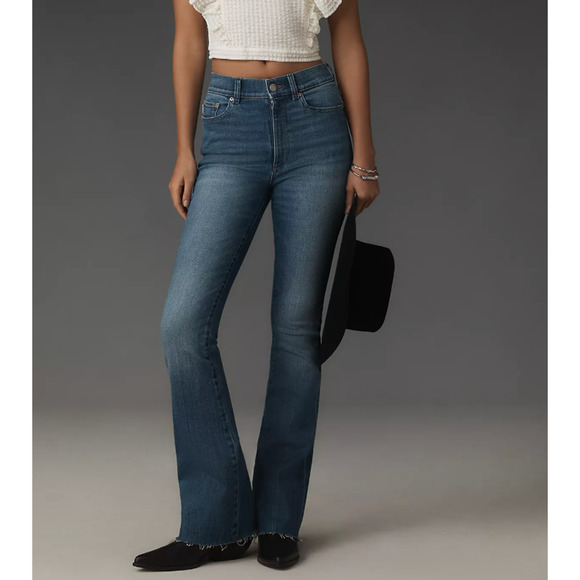 DL1961 Fray Flare Jeans SIZE 29 Dark Wash Bridget Raw Hem Designer Stretch $209 - Picture 1 of 7